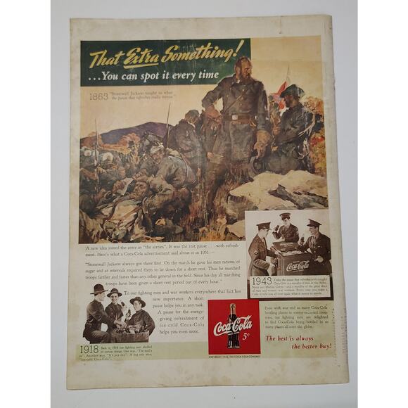1943 Coca-Cola Print Ad That Extra Something Soldier 5¢ 1940s Patriotic Ephemera - Picture 7 of 7